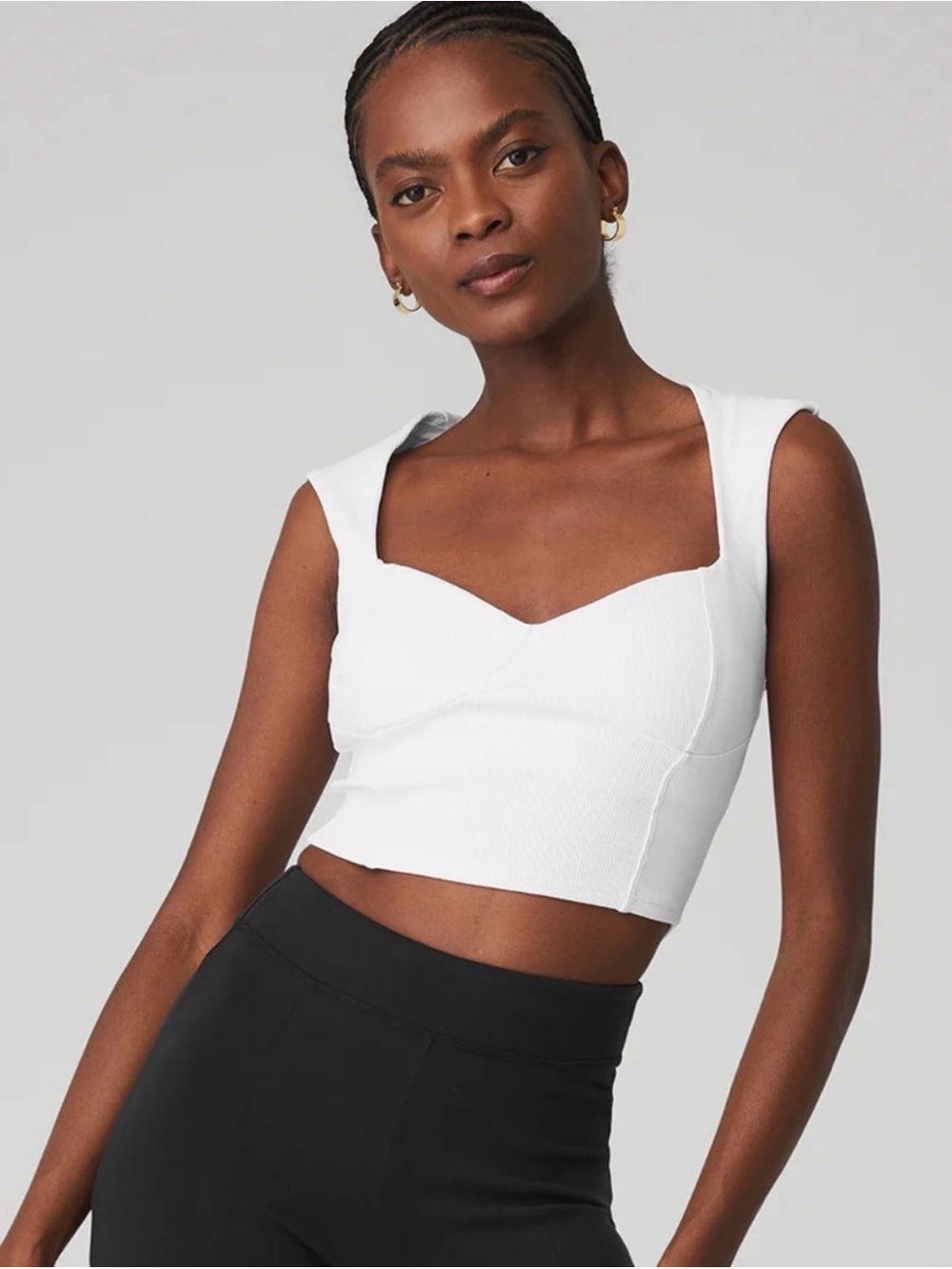Alo Yoga Ribbed Sweetheart Short Sleeve Top White